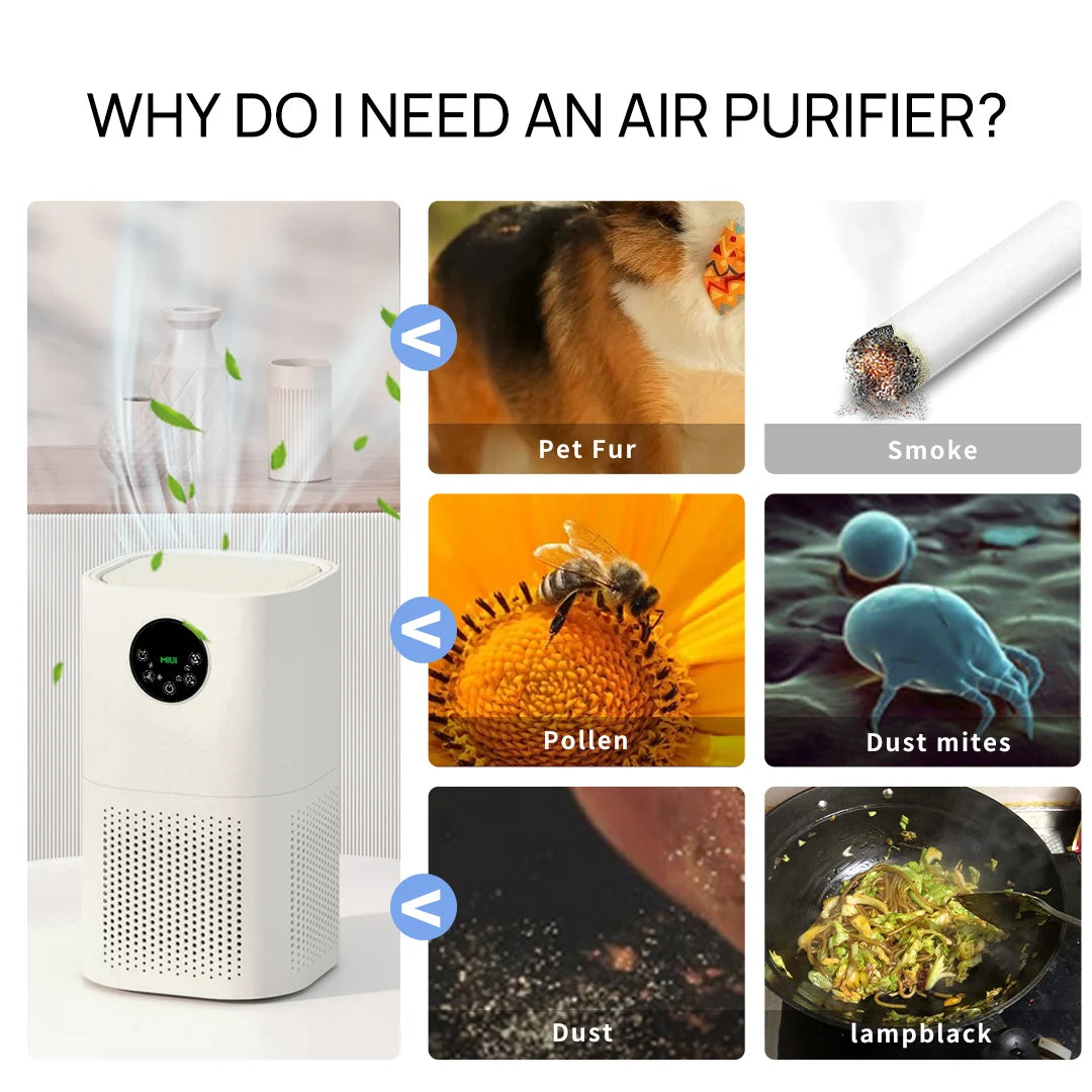 MIUI Air Purifier for Home Allergies Pets Hair in Bedroom H13 True HEPA Filter 25dB Filtration System Cleaner Odor Eliminators