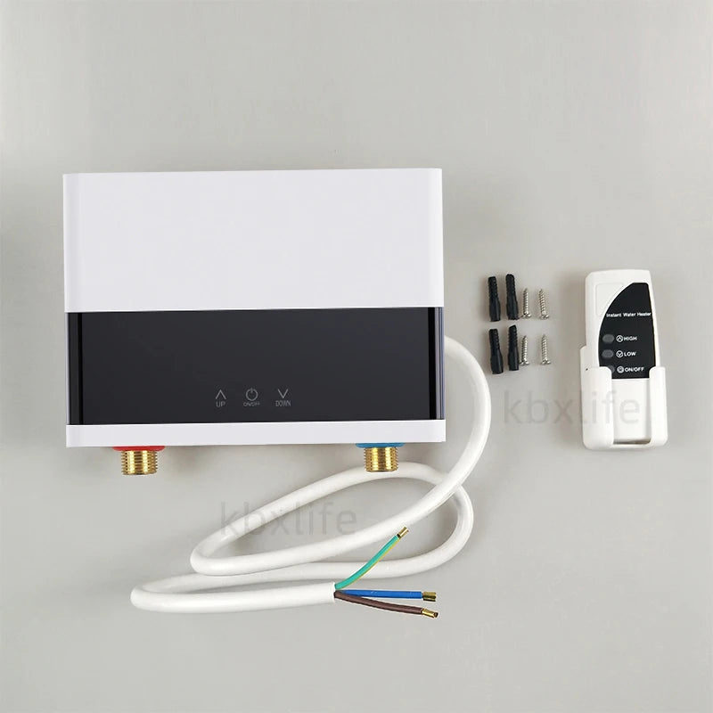 110V/220V Instant Water Heater Bathroom Kitchen Wall Mounted Electric Water Heater with Remote Control LCD Temperature Display
