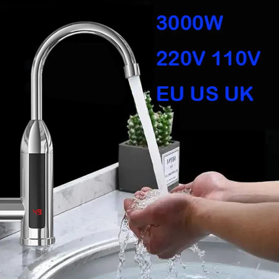 3000W 220V 110V EU Plug Electric Water Heater Instant Hot Water Faucet Heater LCD Display 360-Degree Adjustable Taps Kitchen Sup