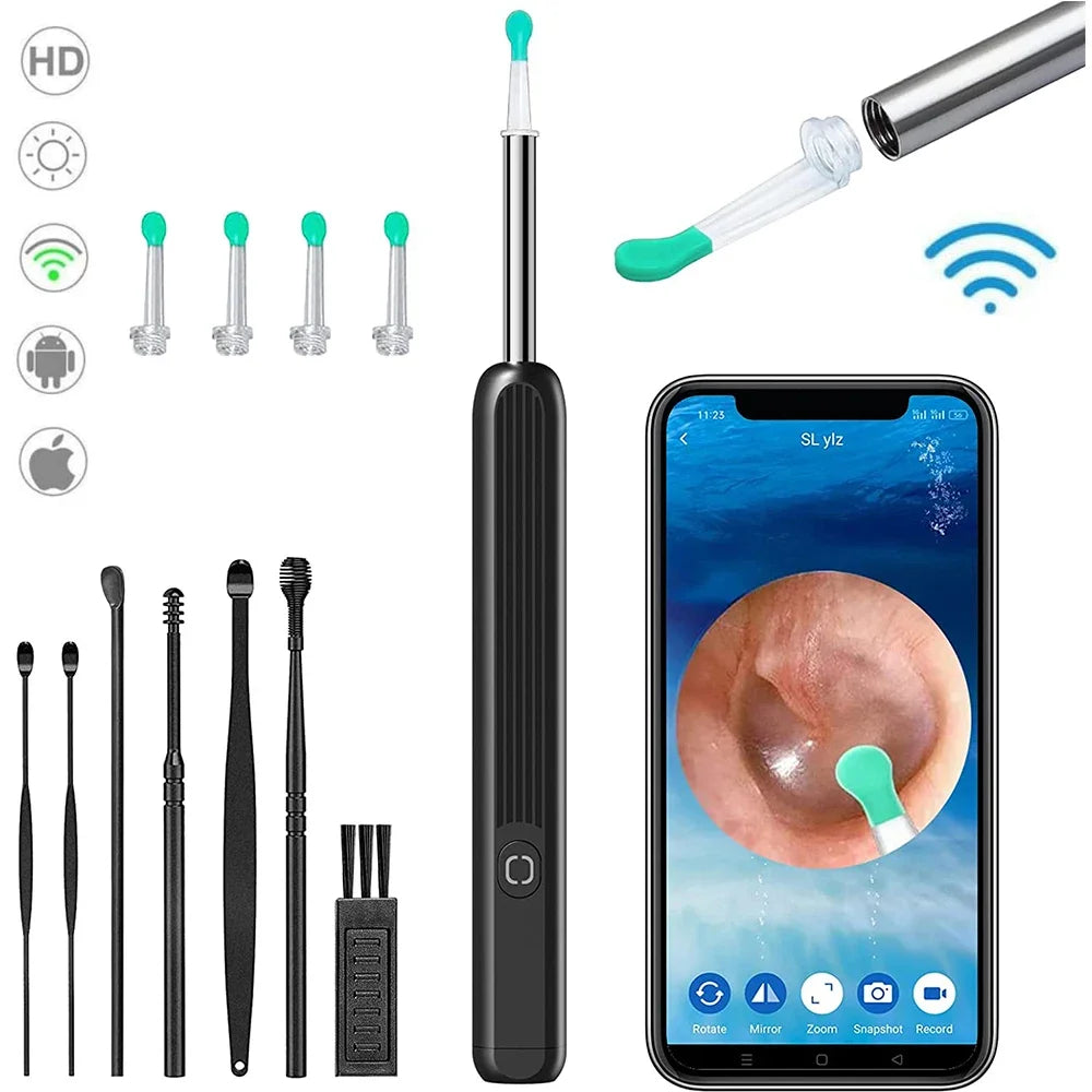 Wireless Wi-fi Visual Ear Cleaner Otoscope Ear Wax Ear with Ear 1296P HD Cleaning Kit Removal Sticks Endoscope Camera Tool Kit