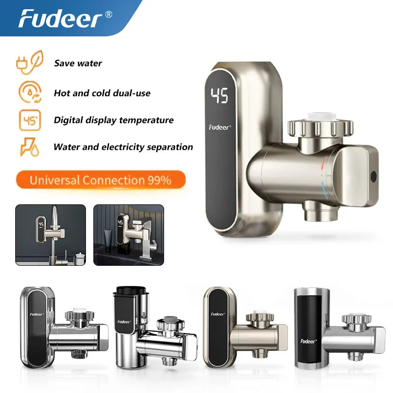 Fudeer Instant Hot Water Faucet Conector Champagne Gold Electric Water Heater Kitchen Tap Adapter 220V Tankless Water Heater