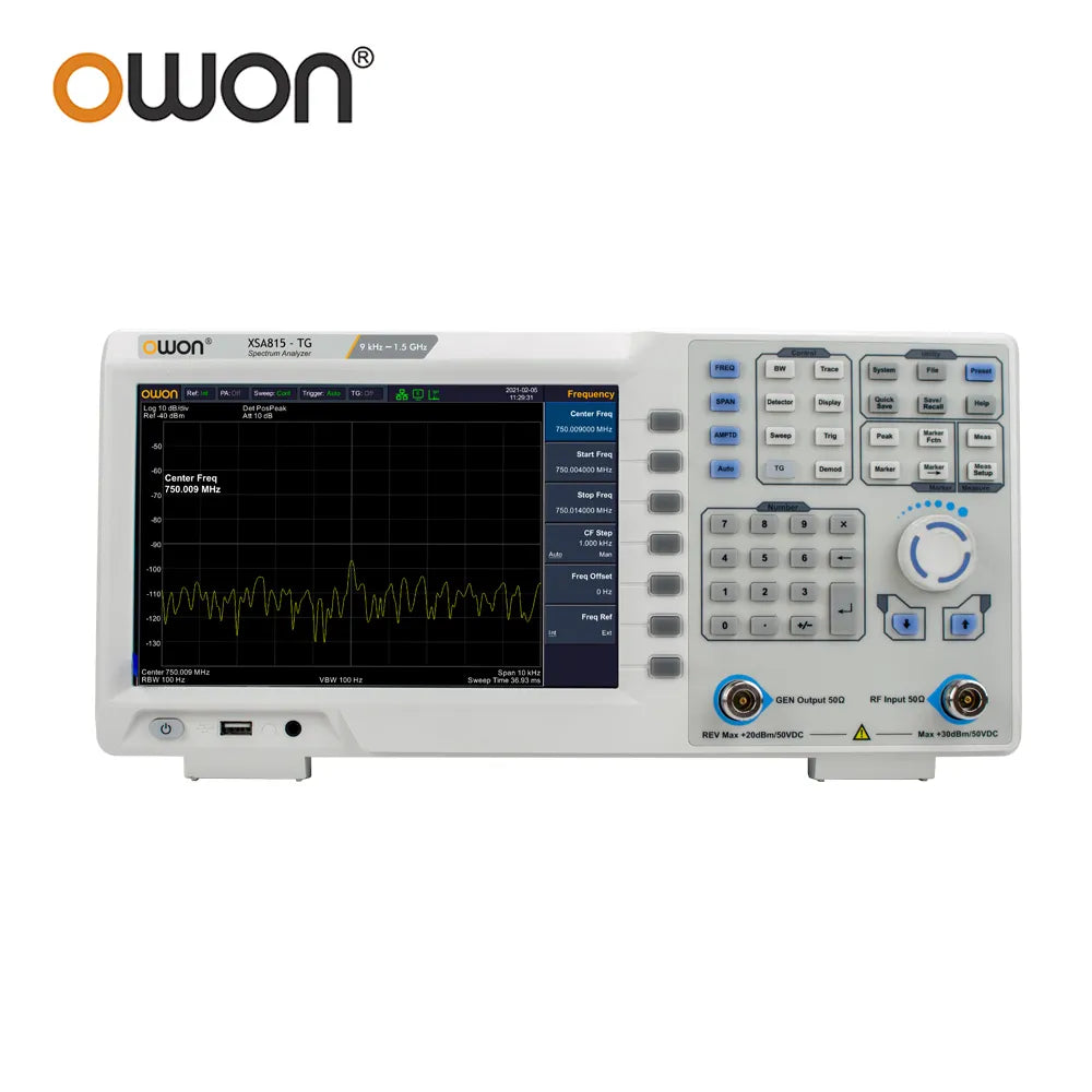 OWON XSA815TG Digital Spectrum Analyzer 9 inch LCD 1Hz Resolution Bandwidth 9kHz to 1.5GHz Frequency USB LAN Tracking Generator