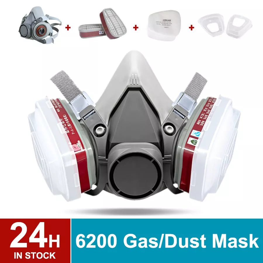 7 IN 1 Gas Mask Painting Spray Respirator Sets 95% Dust Particle Filtration Organic Acid Ammonia Chemicals Proof Resin Work Safe