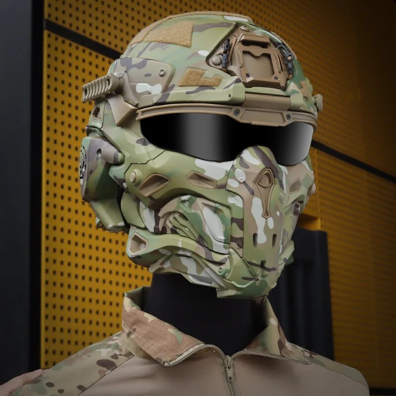 Assault Helmet Tactical Helmet Mask Integrated Modular Design Built-in Communication Headset Anti-Fog Fan Replaceable Lenses