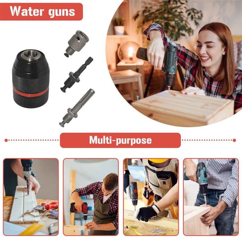 0.8-10mm 2-13mm Threaded Keyless Metal Drill Chuck Quick Grip Adapter Hex SDS Square Shanks Impact Screwdriver Tap Wrench Chucks