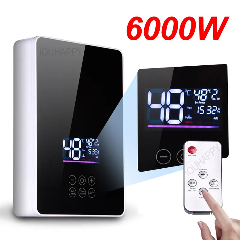 Instant Water Heater Shower 220V Bathroom Faucet Hot Water Heater 6000W Digital Display For Country House Cottage Hotel Kitchen