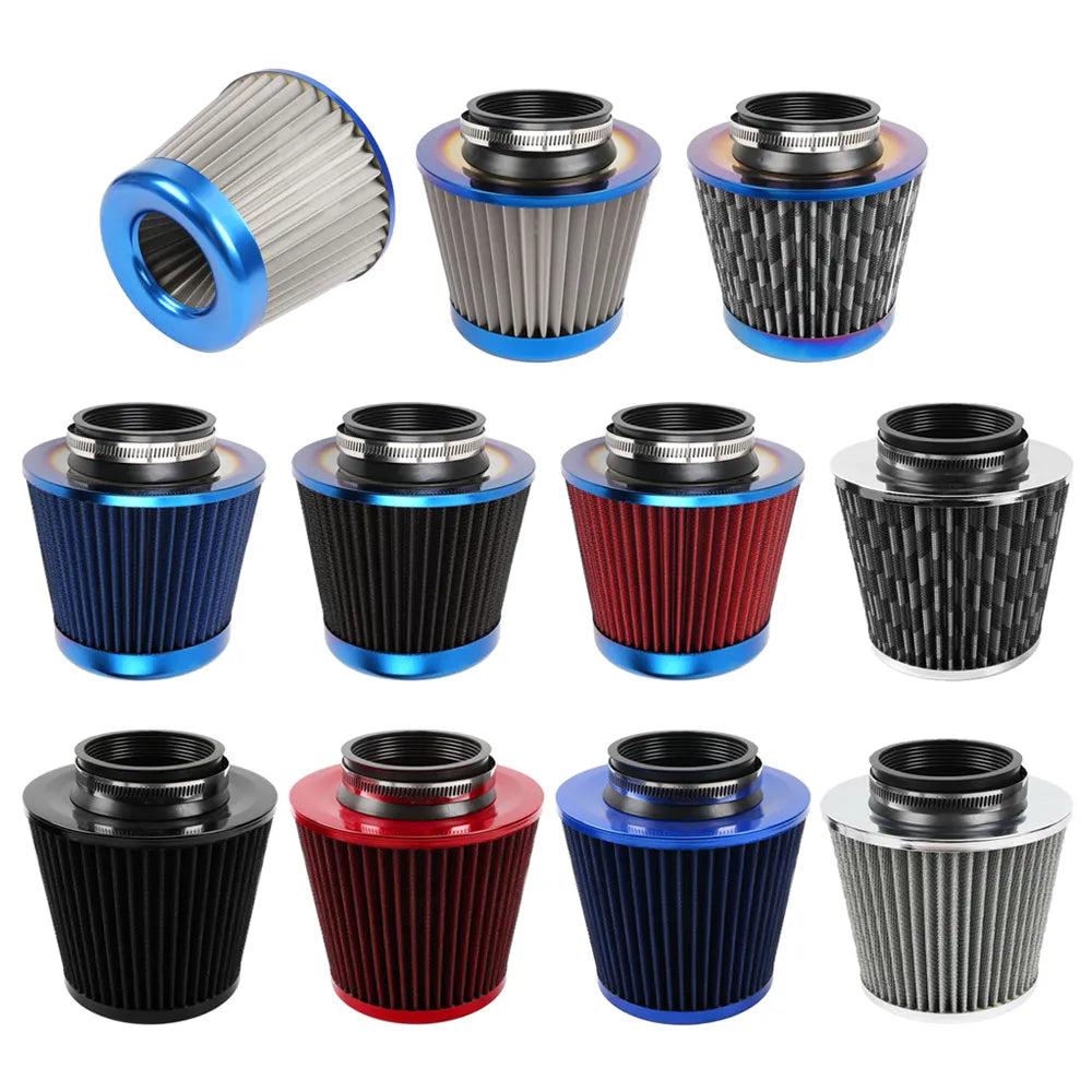 New 76MM Universal Stainless Steel Or Iron Mesh Power Flow Cold Air Filter Burnt Blue Air Intake Filter Induction Kit OFI074