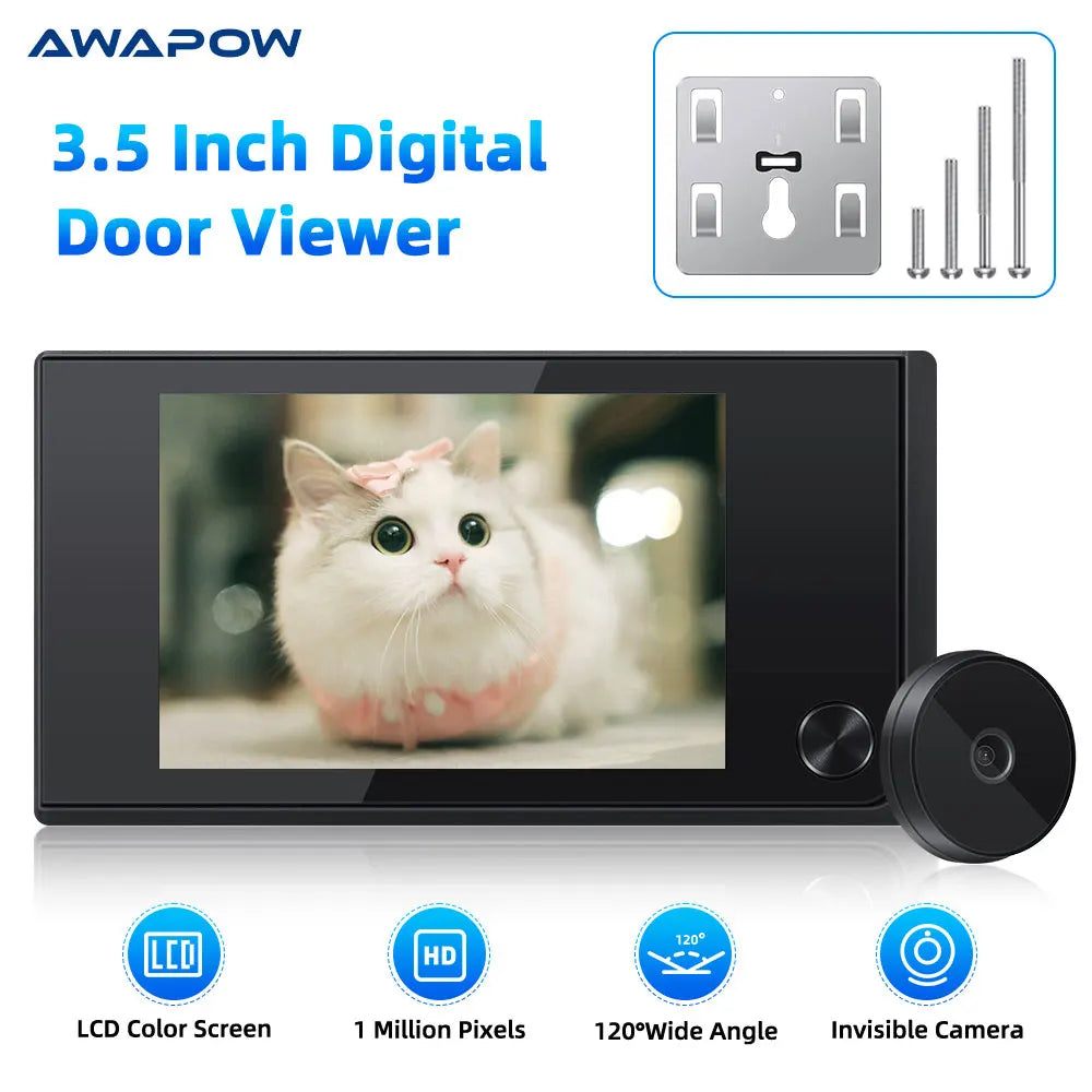 Awapow 3.5 Inch Peephole Doorbell Camera 120° Peephole Viewer Cat Eye Door Bell Smart Home Outdoor Monitor Digital Door Viewer