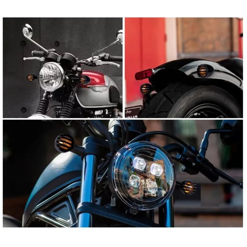 2Pcs Motorcycle Turn Signal Indicator Blinker Light Vintage Universal Motorbike 12V LED Sequential Flowing Flashing Mini Lamp