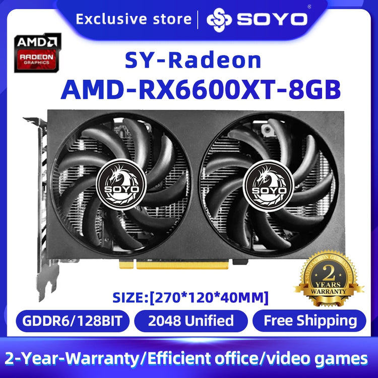 SOYO AMD Graphics Card Radeon RX5700XT RX580 5500XT 6600XT 6600M GDDR6 Video Memory PCIE4.0x16 Gaming Card for Desktop Computers
