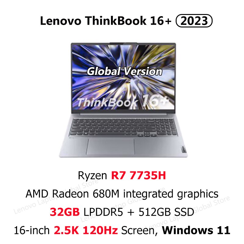 Lenovo ThinkBook 16+ Laptop 2023 Ryzen R7 7735H AMD 16GB/32GB RAM 512G/1T/2TB SSD 16-Inch 2.5K 120Hz Screen Slim Notebook PC