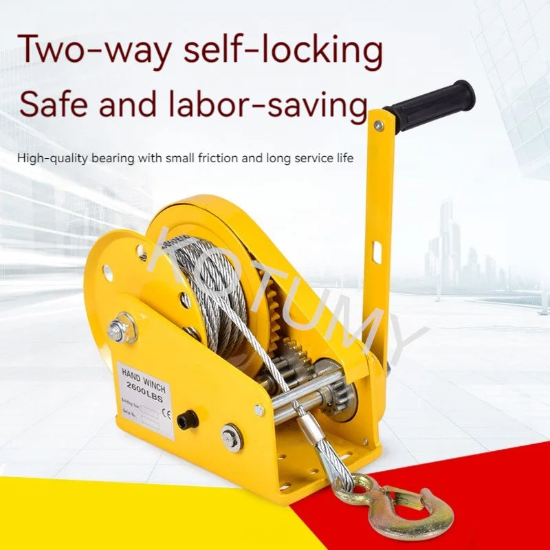Hand Crank Self-Locking Manual Winch Thicken Material Small Household Portable Winch Crane Lift Hoist 1800LB