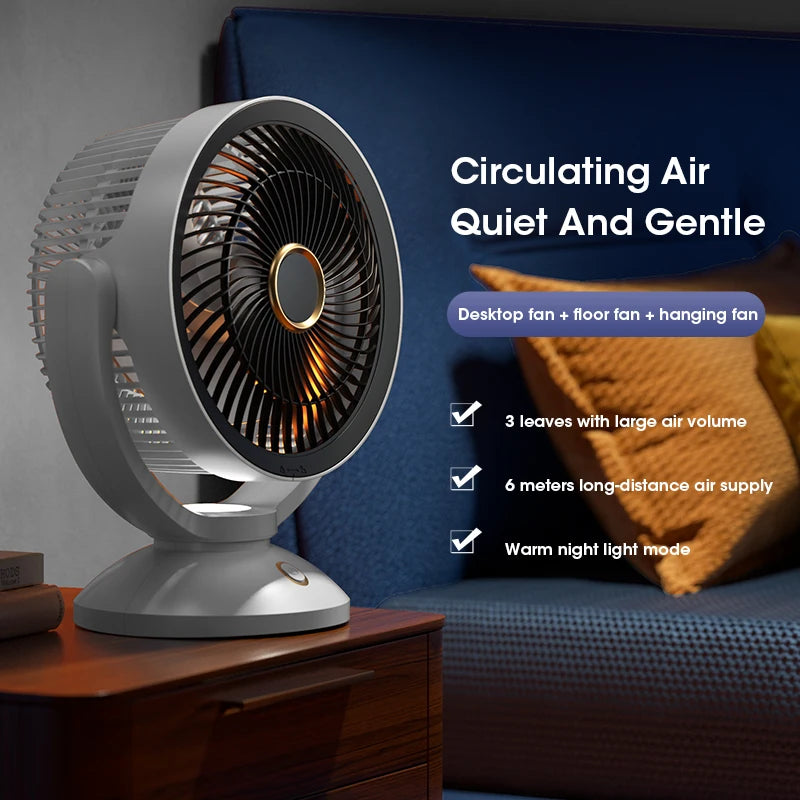 Air Circulation Floor Standing Fan 4000mAh Night Light Wall Mounted Electric Fan Strong Winds Rechargeable Desktop Cooling Fan