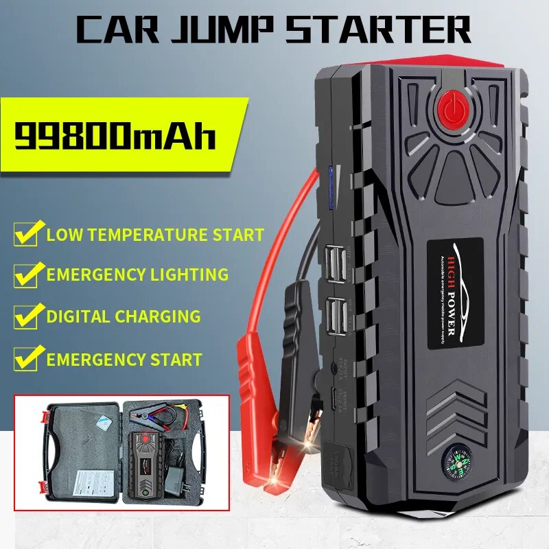 New 99900mAh Car Jump Starter Power Bank 5000A Auto Emergency Battery Booster Starting Device Charger Diesel Petrol Cars Camping