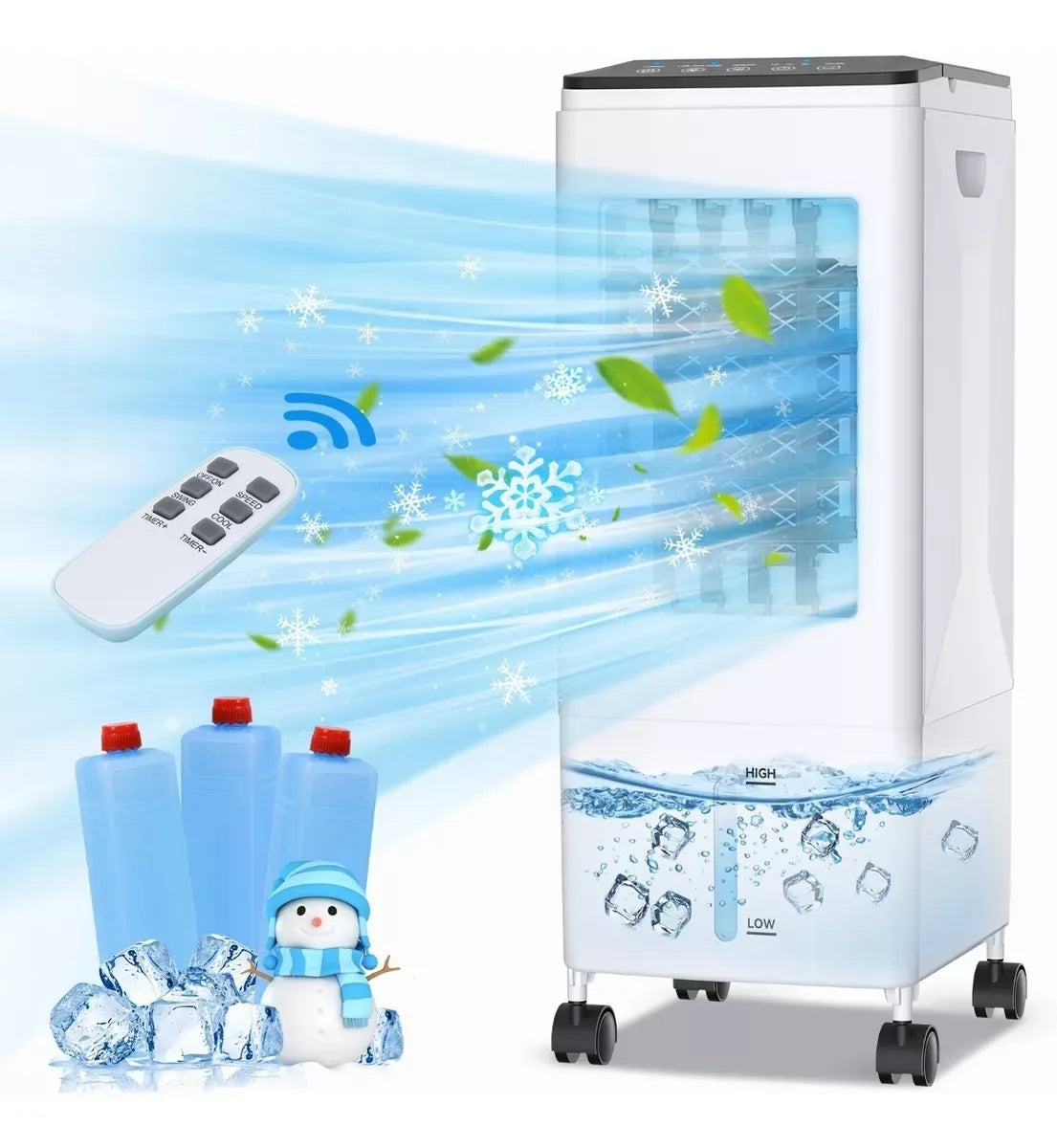 Portable Air Conditioner 3-IN-1 Evaporative Air Cooler 3 Speeds Humidifier Remote 7H Timer Cooler for Room Home Office