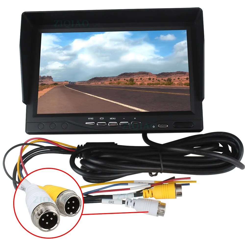 ZIQIAO 7 Inch Truck DVR Monitor AHD SD Card IPS 2 Split Screen RV Harvester Bus Video Recorder A738