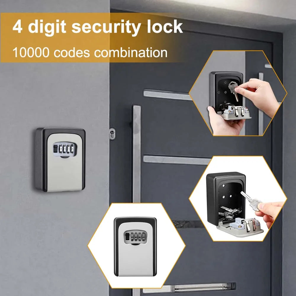 Camluxy Password Lock Storage Box Wall Mount 4 Digit Combination Metal Password Key Box Outdoor Weatherproof Home Key Safe Box