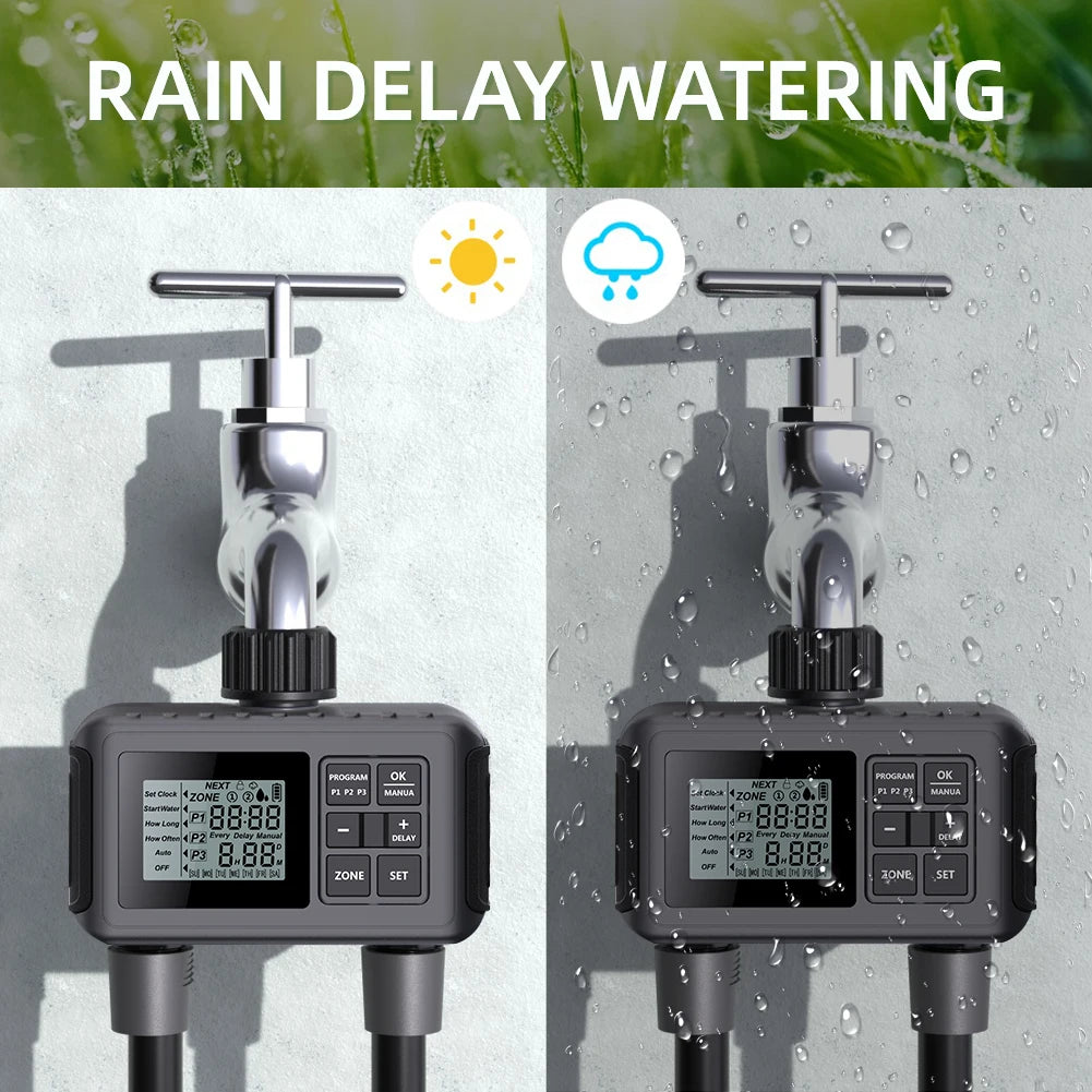 Digital Automatic Irrigation Watering Timer System Rain Delay Separate Timing Programs Sprinkler for Outdoor Lawn Gardening Pool