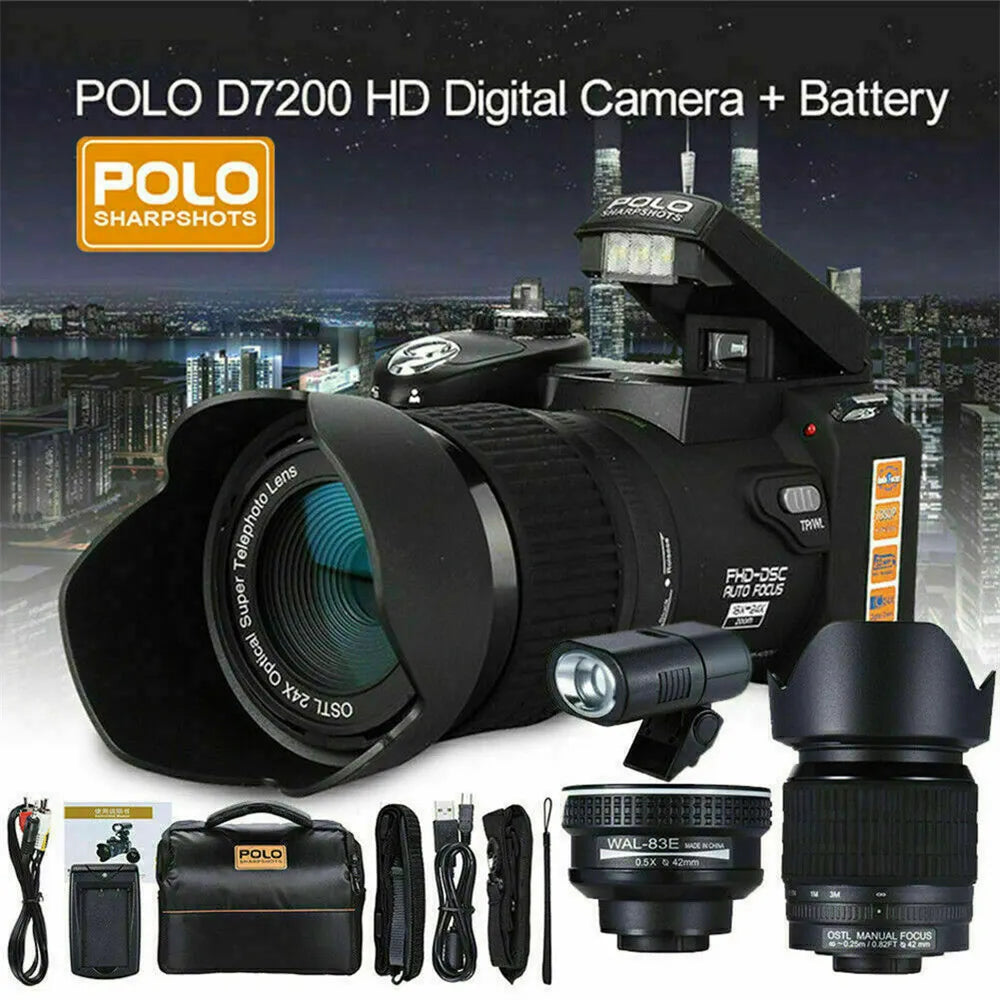 24X Optical Zoom Professional DSLR Camera For Photography Auto Focus 33MP Three Lens 1080P HD Digital Video Camcorder Outdoor