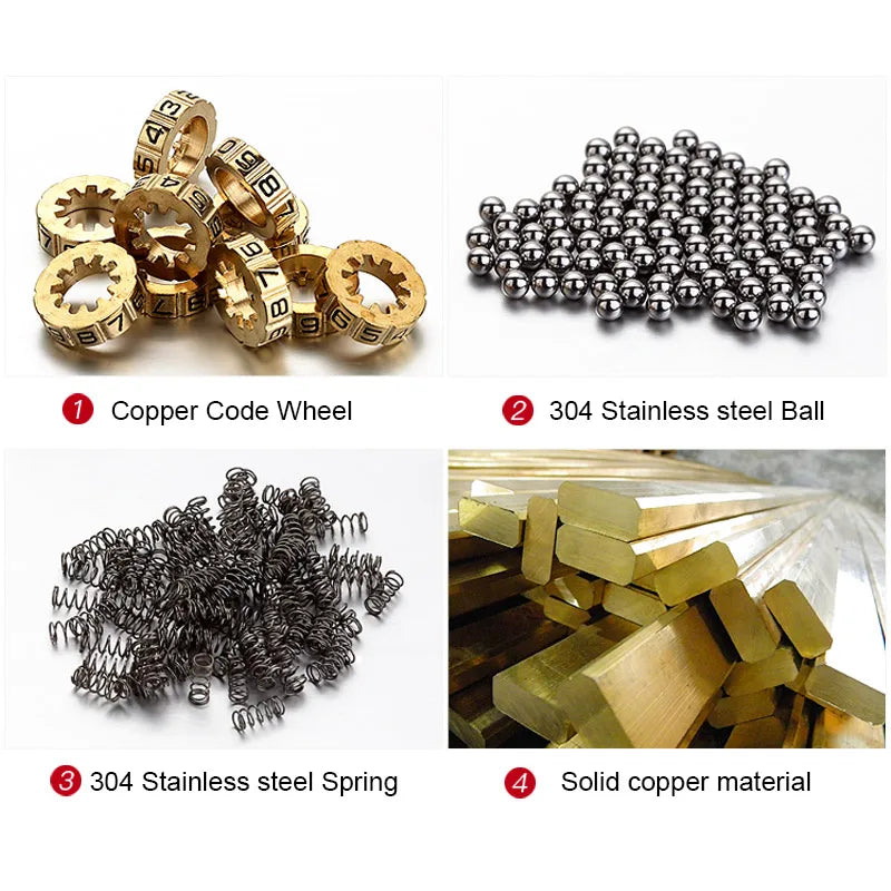 High Quality Padlock Solid Brass Lock Digit Combination Password Secret Code for Gym Outdoor Locker Case Copper Stainless Steel