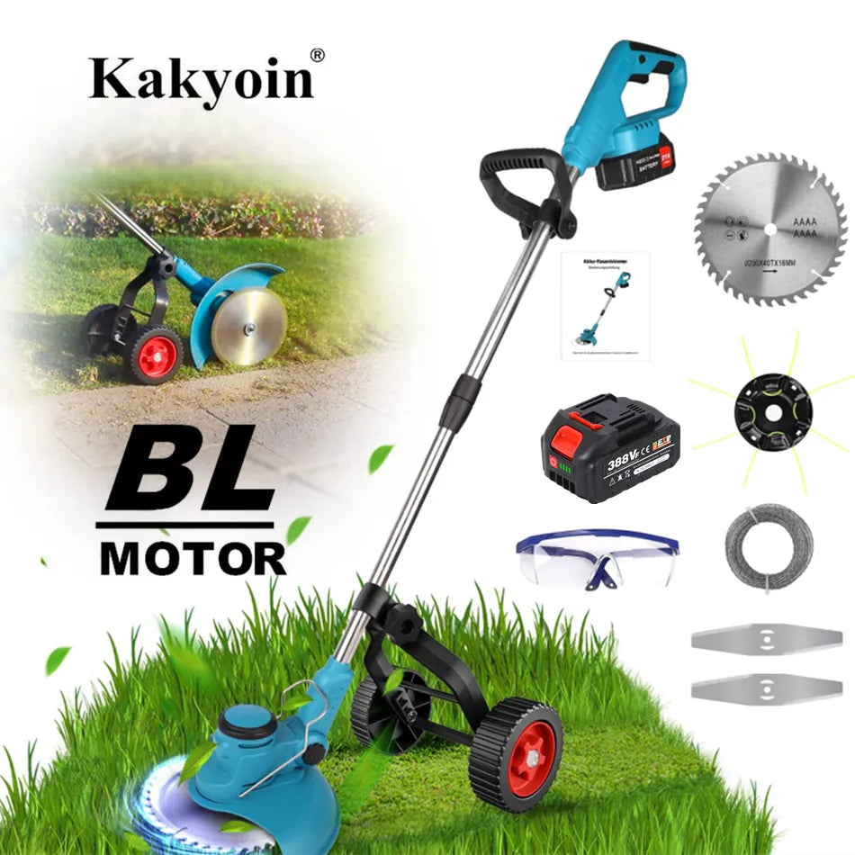 20V 2500W 8 Inch Cordless Electric Lawn Mower Brushless Grass Trimmer Casters Adjustable Angle Telescopic Pruning Garden Tools