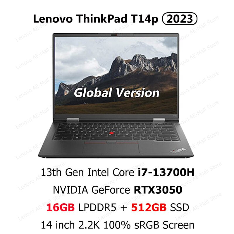 Lenovo ThinkPad Laptop T14p 2023 i5-13500H/i7-13700H/i9-13900H RTX3050 16GB/32GB RAM 512GB/1TB/2TB SSD 2.2K Notebook 14 Inch PC