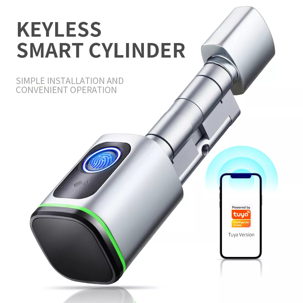 Euro Profile Lock Body Compatible Electronic Cylinder Tuya BLE APP Remote Unlock DIY Installation Keyless Fingerprint Smart Key