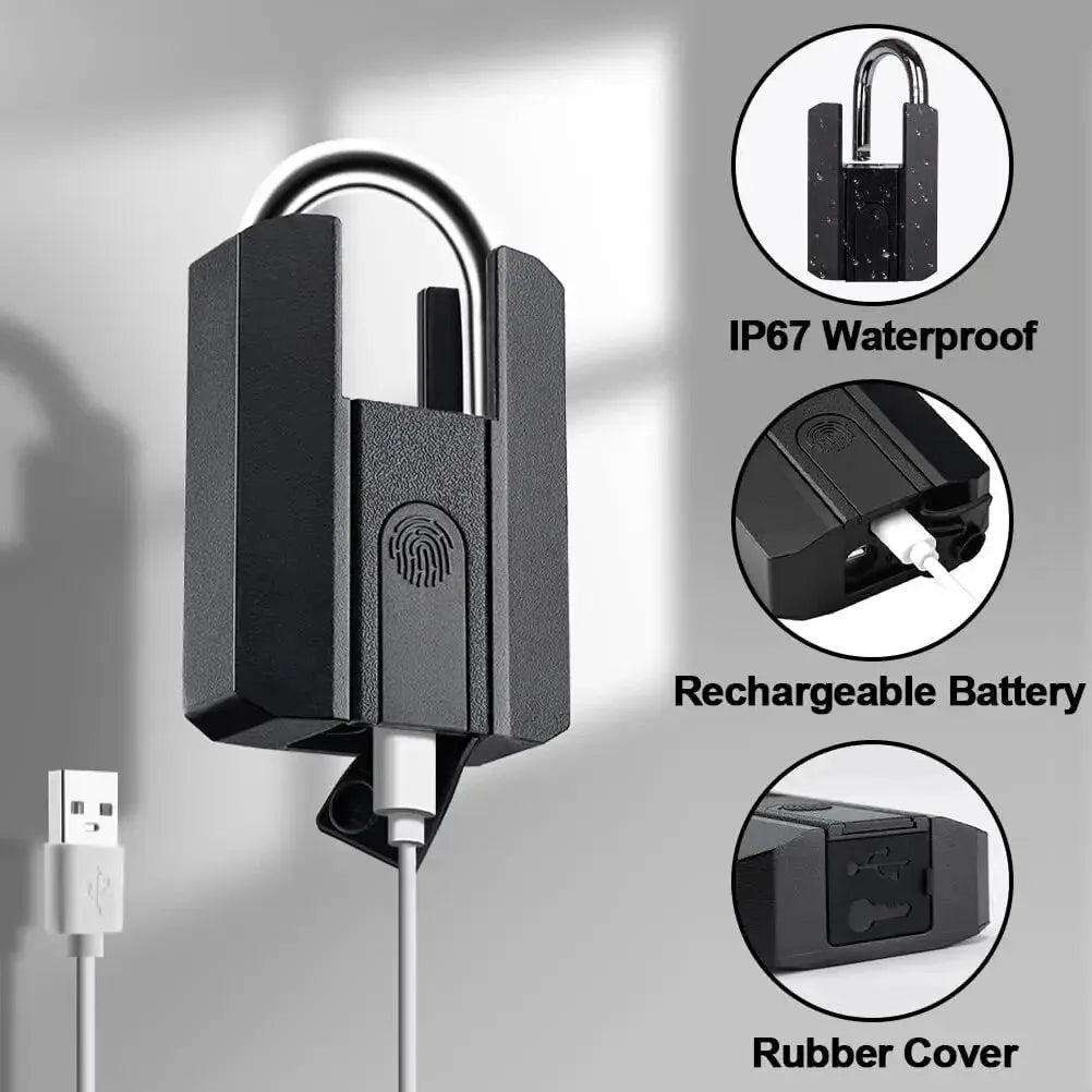 Waterproof Padlock TTLOCK Unlocking Black Heavy Duty Combination Lock Weatherproof Security Padlock Luggage Fingerprint Lock