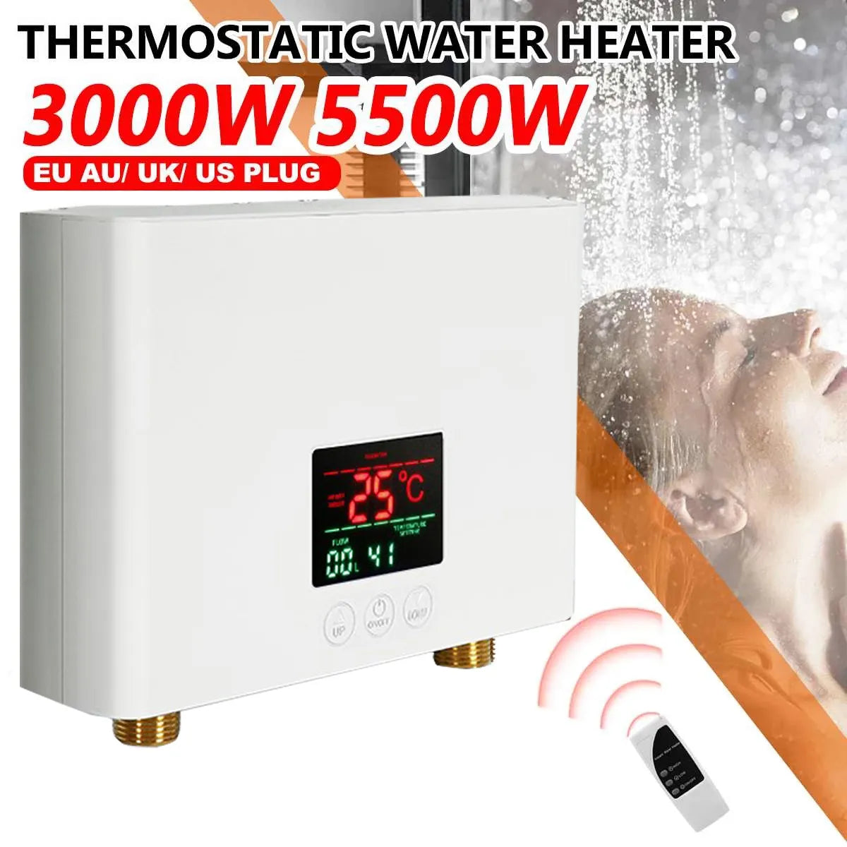110V 220V Instant Water Heater Bathroom Kitchen Wall Mounted Electric Water Heater LCD Temperature Display with Remote Control