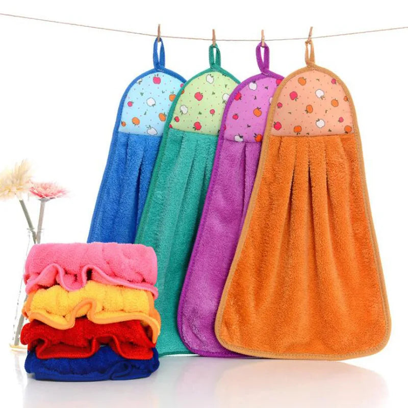 1PC Soft Thicken Microfiber Towel Children Face Towel Bathroom Hanging Towel Kitchen Absorbent Hand Towel