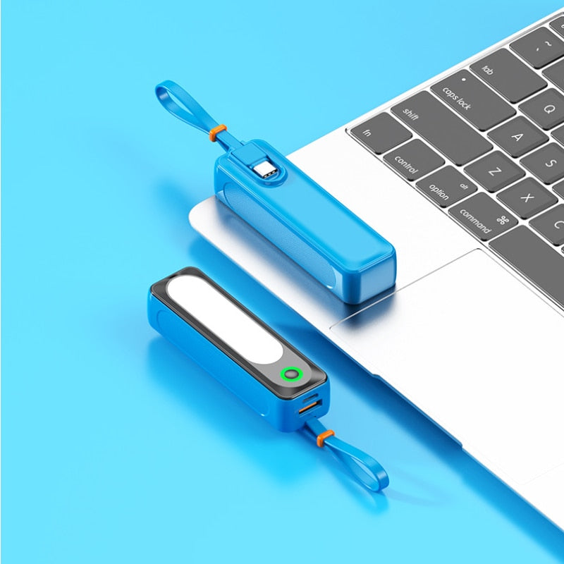 Pocket Power Bank 5000mAh Built in Cable Mini Spare PowerBank External Battery Portable Charger For iPhone Huawei Samsung Xiaomi