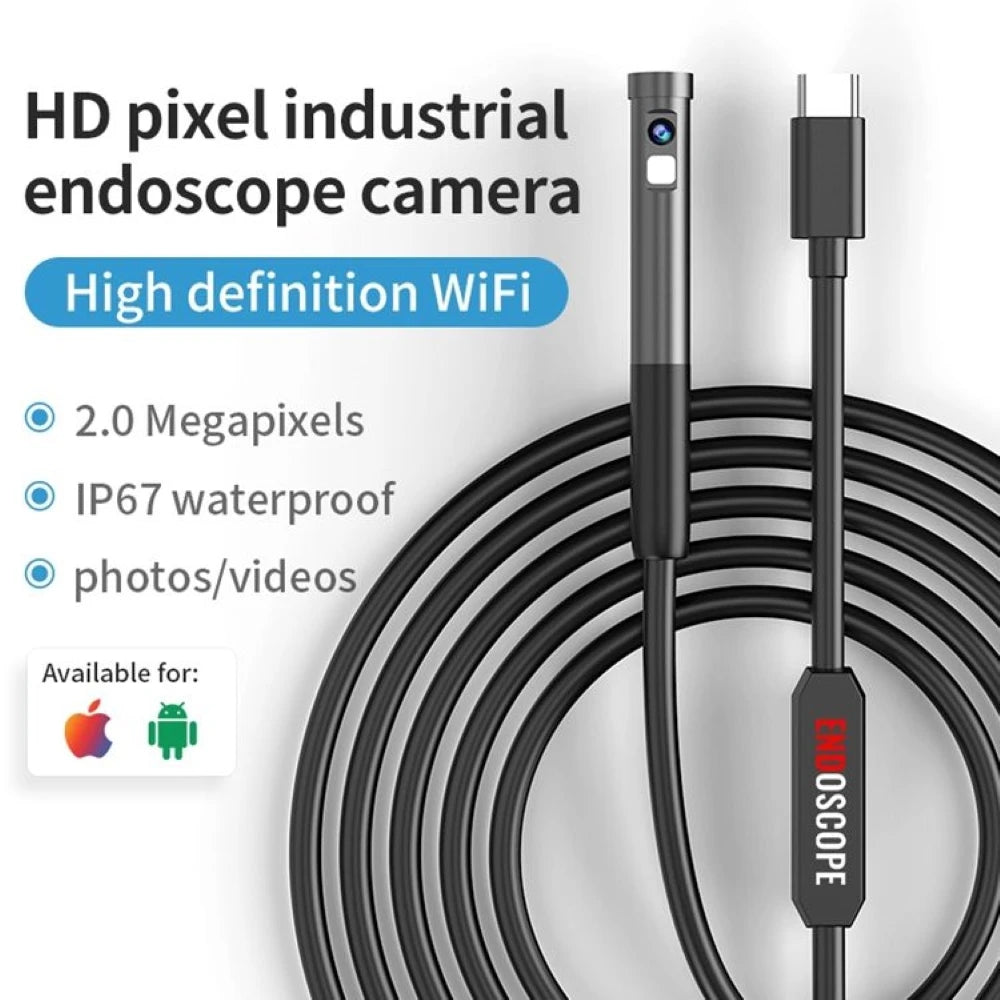 1080P Endoscope Camera 8MM Dual Lens Hard Cable Mini WiFi USB Camera Waterproof Inspection Borescope For Android IOS Car Sewer