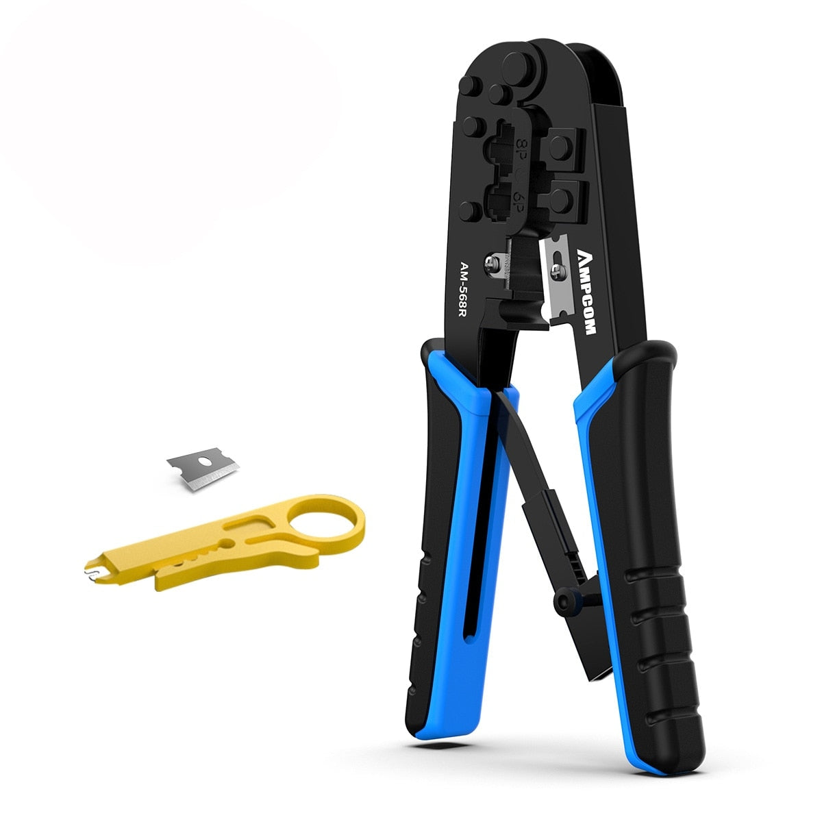 AMPCOM RJ45 Crimper RJ11 RJ45 Crimping Tool Ethernet Network LAN Cable Crimper Cutter Stripper Plier for 6P 8P RJ11 RJ12 RJ45