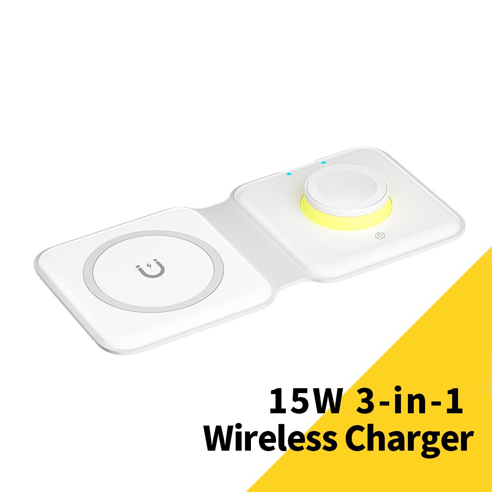 Essager 3 in 1 Magnetic 15W Qi Wireless Charger Foldable Charger Stand For iPhone 13 12 /Airpod /IWatch 7 6 Xiaomi Fast Charging