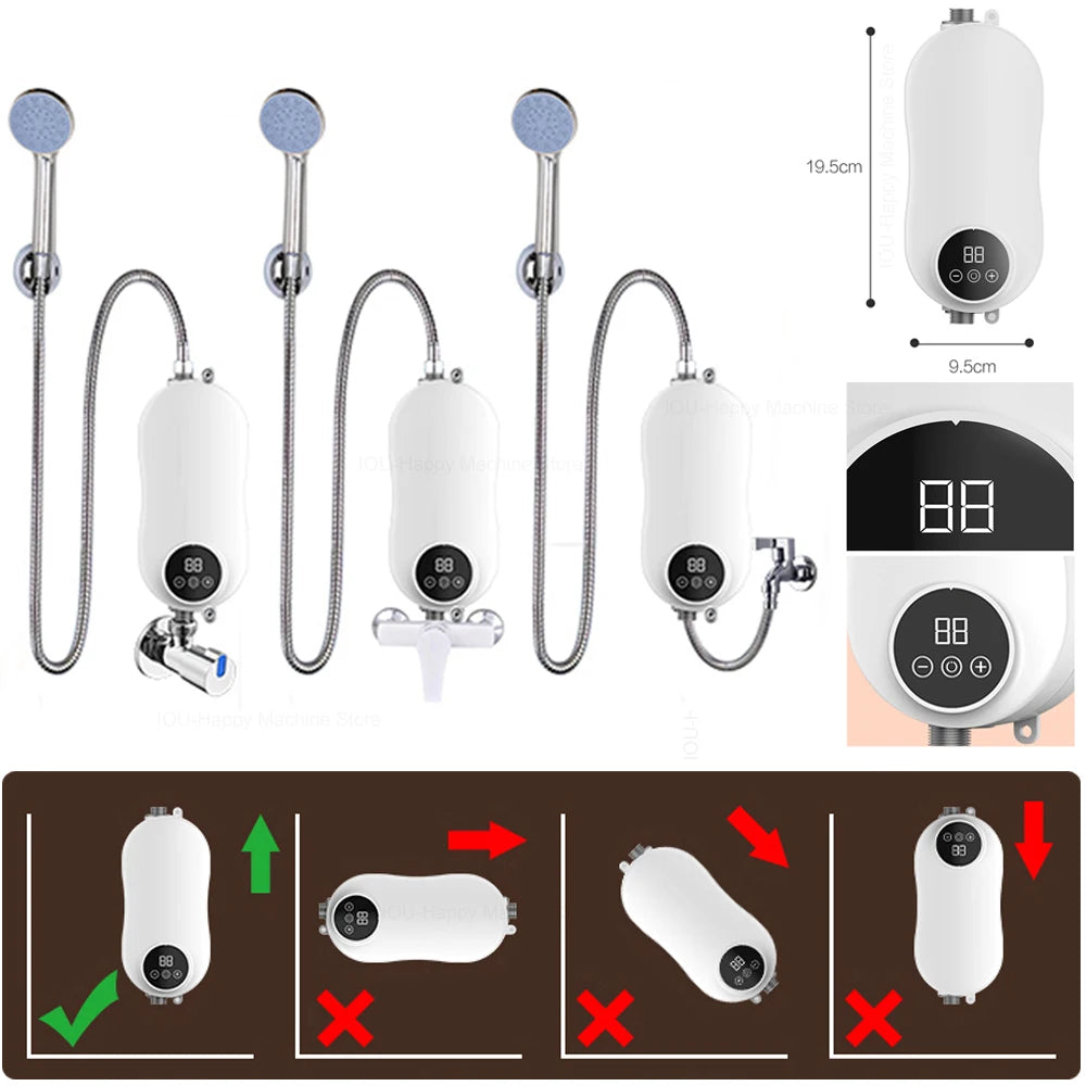 Water Heater Instant 220V 110V 4500W Tankless Electric Water Heater Shower Water Heater Bathroom Kitchen Heater Faucet with Plug