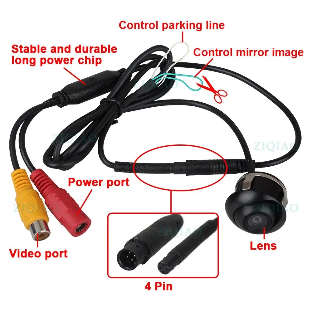 ZIQIAO 7 Inch LCD Car Mirror Monitor Parking Monitoring System with Night Vision HD Side Front Rear View Camera