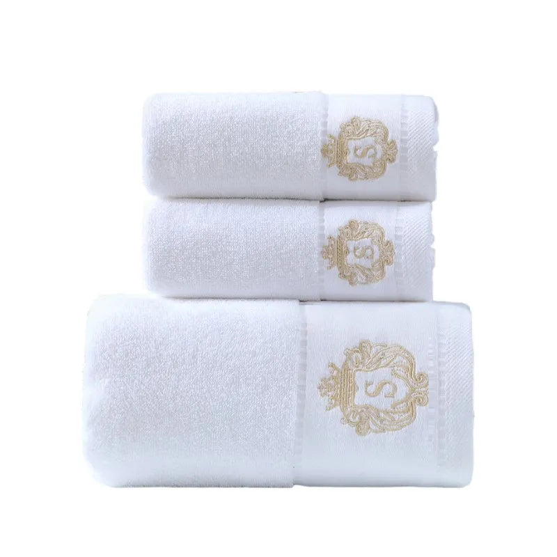 Inyahome Set of 3 White Letter Embroidered Towels Sets 2 Hand Towels 34x74cm and 1 Body Bath Towels 70x140cm Toallas De Baño
