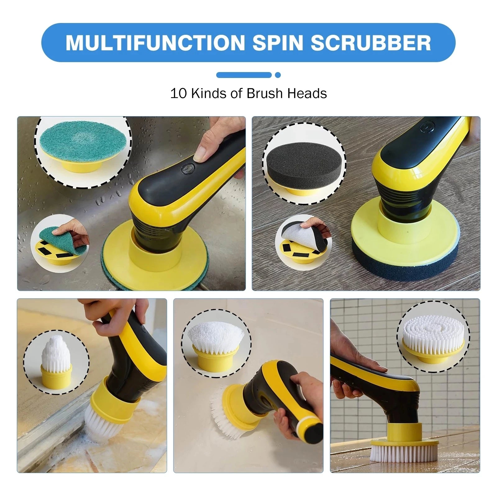 6 /10 in 1 Electric Cleaning Brush USB Electric Spin Cleaning Scrubber Electric Cleaning Tools Kitchen Bathroom Cleaning Gadgets