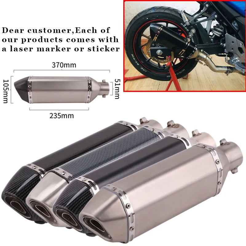 CHmotor Carbon Fiber Motorcycle Exhaust Muffler Pipe 250cc 350cc 600cc Escape Moto Tube For Nmax Tmax530 Msx125 GSR600