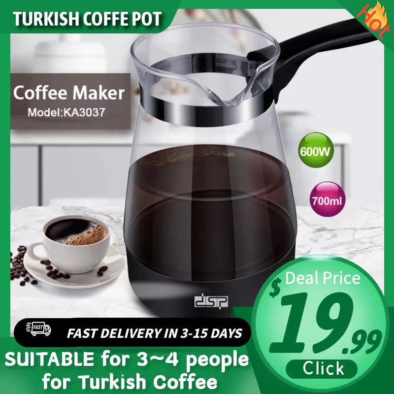 600ml Turkish Glass Coffee Maker Pot Machine Portable Electrical Tea Coffee Espresso Pot Boiled Milk Coffee Kettle Cezve Ibrik