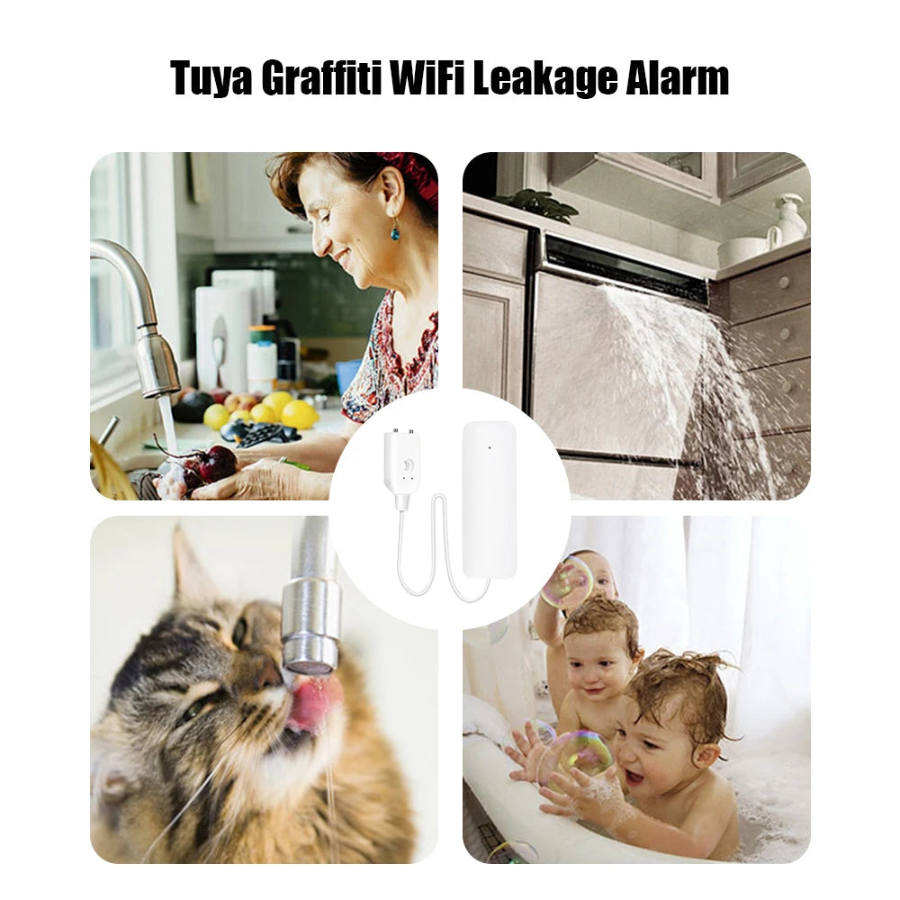 WiFi Tuya Water Leakage Alarm Smart Home Security Alarm System APP Remote Monitoring Leak Detector Sensor Flood Overflow Alert