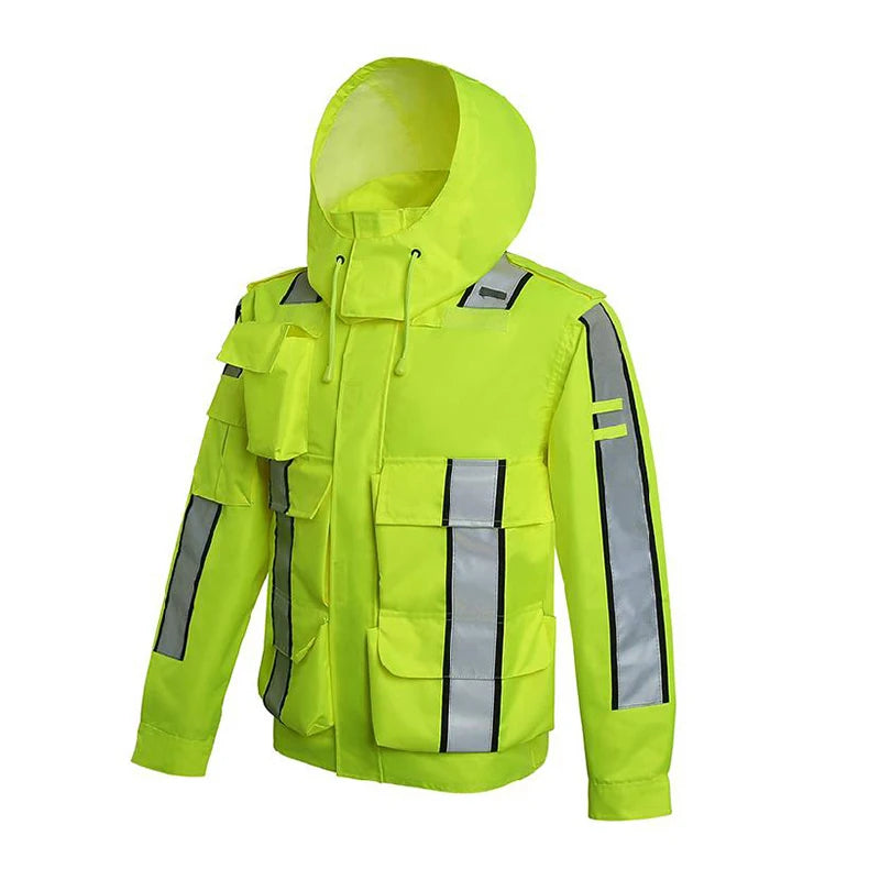 Safety Reflective Raincoat Men Waterproof Motorcycle Security Rain Jacket Rain Coat Outdoor Sport Hi Vis Workwear Logo Printing