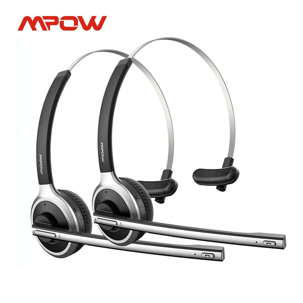 1/2 pack Mpow M5 Bluetooth V5.0 Headset Wireless Truck Driver Headphones Hands-free Call Headset with Mic for Call Center Office