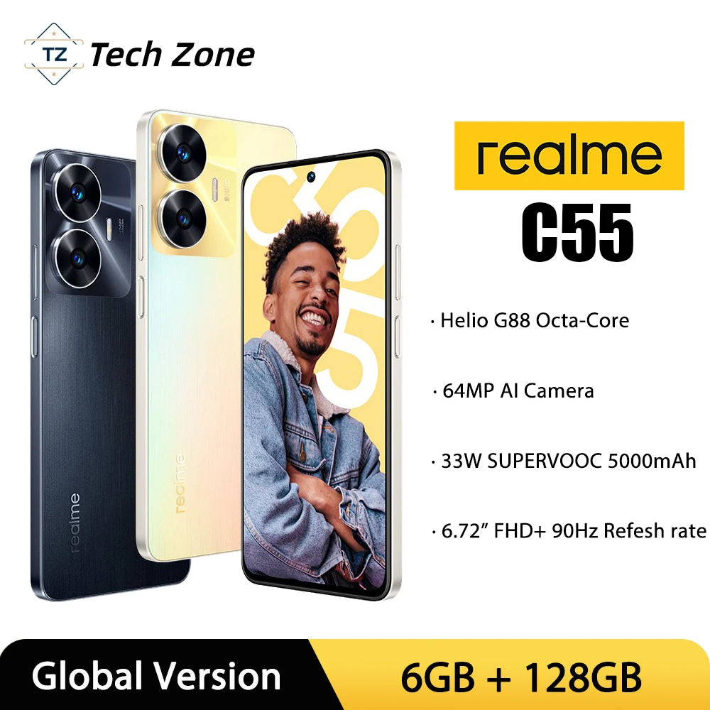realme C55 64MP AI Camera Helio G88 Smartphone 6.72'' 90Hz FHD+ Display 33W SUPERVOOC Charge