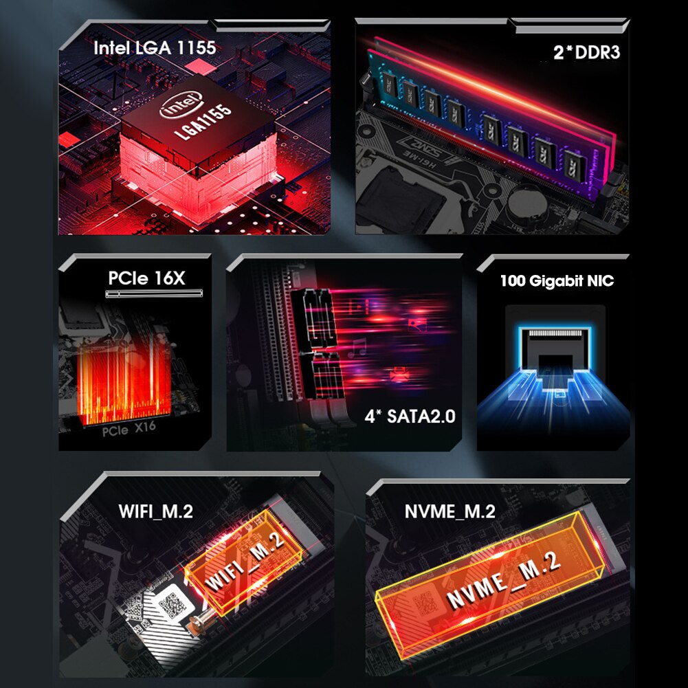 H61-ME Computer Motherboard Support NVME M.2/WIFI M.2/VGA/HD/SATA2.0 Interface Desktop PC Motherboard DDR3 Memory 16GB