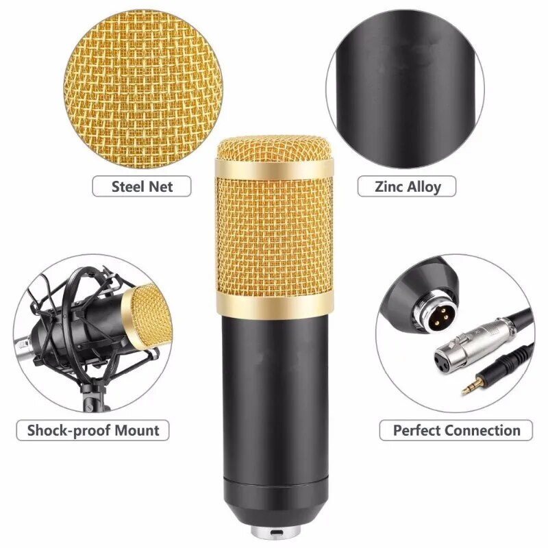 Professional Condenser Microphone Kit with V8 Sound Card Set for Live Streaming Mic Youtube Home Karaoke Studio