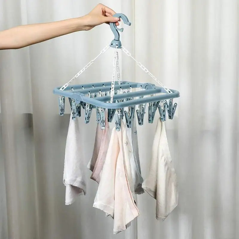 32 Clips Folding Clothes Dryer Hanger Children Adults Clothes Dryer Windproof Socks Underwear Plastic Drying Rack Clothes Hanger