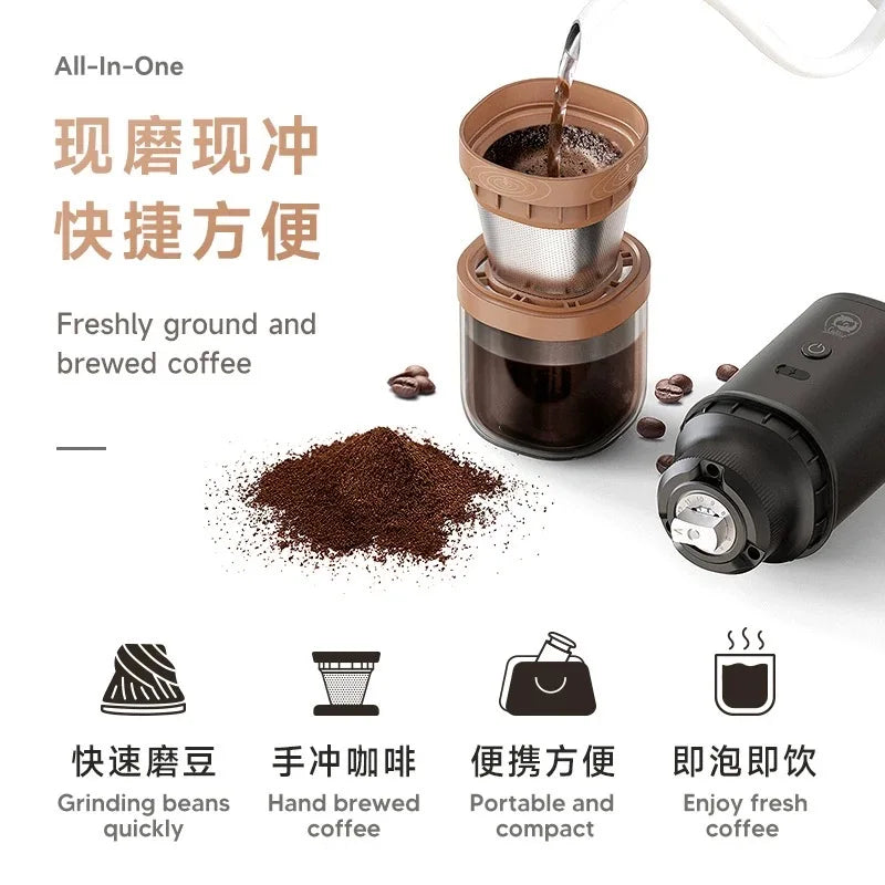 Portable Electric Coffee Machine, Grinding, Hand Flushing, Drip Brewing, Coffee Pot, Automatic Coffee Machine