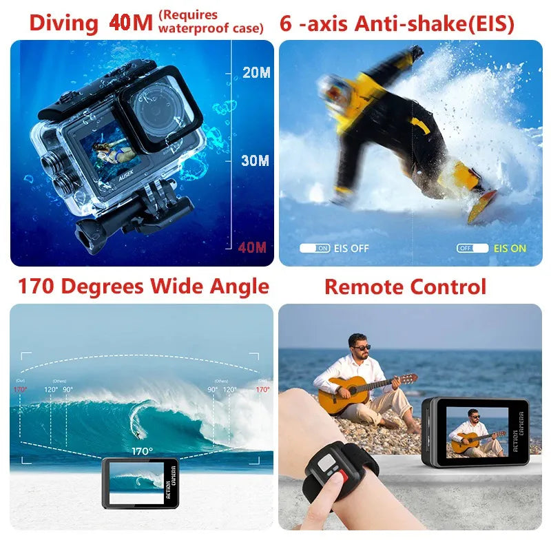 2" IPS Dual Screen Action Camera 5K 30FPS  4K 60FPS 48MP EIS Video With Optional Filter Lens 1080P Webcam Vlog WiFi Sports Cam