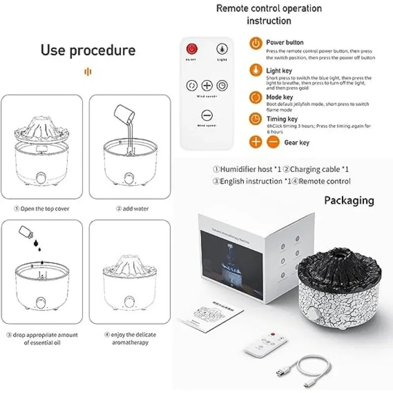 560ml Volcano Flame Air Humidifier Aromatherapy Diffusers Essential Oil Jellyfish Smoke Aroma Humidifiers Fragrance Room Decor